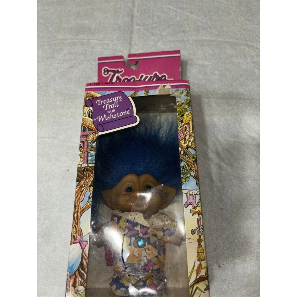Vintage TREASURE TROLLS DOLL With Wishstone Ace Novelty  Blue Hair.  CH